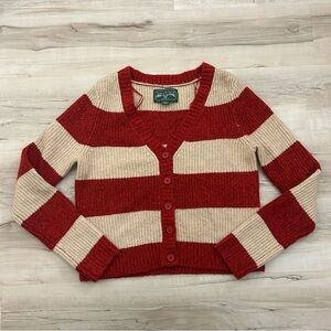 American Eagle Striped Button Cropped Cardigan Sweater Womens Beige/Red Y2K SZ M